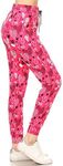 Leggings Depot Women's Popular Print High Waist Premium Jogger Track Pants(S-3X) BAT1, Pink Love, 2XL