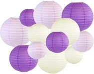 Just Artifacts Decorative Round Chinese Paper Lanterns 12pcs Assorted Sizes & Colors (Color: Royal Purple/Lavender/Ivory)