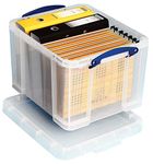 Really Useful Plastic Storage Box 35 Litre Clear with 10 x A4 Suspension Files