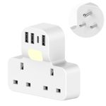 UK to India Plug Adapter,SHUOMAO Double UK to 3 Pin India Travel Adapter with 3 USB+1 USB C,Converter Plug Adaptor with with Night Light,for India,Sri Lanka,Pakistan,Burma,Maldives,Yemen(Type D)