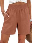 ANRABESS Linen Shorts for Women Casual Summer High Waisted Wide Leg Lounge Beach Vacation Shorts with Pockets 2026 Spring Rust Red Large