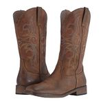 SheSole Women’s Fashion Western Cowgirl Cowboy Mid Calf Square Toe Embroidery Riding Boots Distressed Brown US Size 9