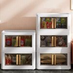 Karramlili Storage Bins with Lids - 400Qt Stackable Storage Bin 5 Packs Plastic Collapsible Closet Organizer with Doors, Folding Storage Box with Wheels & Secure Buckle, X-Large Storage Containers