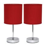 Simple Designs All The Rages LT2007-RED-2PK Chrome Basic Table Lamp with Red Shade, 2-Pack