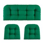 ZEOLABS Wicker Chair Cushions of 3 Pieces Waterproof Tufted Outdoor Seat Cushions for Patio Furniture Sofa Settee Couch,1 Loveseat and 2 U-Shaped Cushions,Green