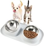 Suhaco Double Dog Bowl Raised Dog Food Bowl Non Slip Stainless Steel Double Bowls with Non-spill for Small Dogs and Cats (Grey)