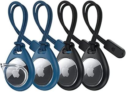 UNBREAKcable Holder for Apple AirTag with Strap- 4 Pack [Fit Tightly Design] [Easy to Install] [Hold Air Tag Securely] Waterproof TPU Shell Protective Case with Nylon Keychain Strap(Black&Blue)