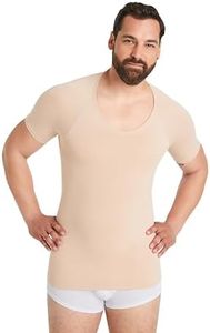 FINN Seamless Kompressions-Shirt Herren mit Bauchweg Effekt - Figurformendes Kurzarm Shapewear Unterhemd ohne Nähte - Starker Body Shaper für einen flacheren Bauch Unsichtbare Hautfarbe Nude L
