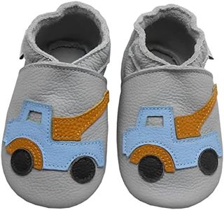 Bemesu Baby Shoes, Soft Leather Shoes, First Walking Shoes, Suede Sole, Boys Shoes, Girls Shoes, Slippers 0-6 Months, 6-12 Months, 12-18 Months and 18-24 Months, light grey car, 20/21 EU