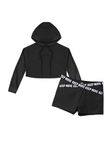 dPois Kids Girls Letter Printed Athletic Net Cover Up Jacket with Crop Top and Rave Bottoms for Yoga Sportswear Black B 11-12 Years