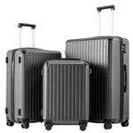 COOLIFE Suitcase Trolley Carry on Hand Cabin Luggage Hard Shell Suitcase Lightweight ABS Material with TSA Lock Telescopic Handle and 4 Dual Spinner Wheels (Grey, 3 Piece Set)