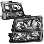 DNA MOTORING Pair Headlight Assembly Compatible with 2003-2006 Chevy Silverado 1500 2500 3500 1500 HD 2500 HD Avalanche 1500 2500, w/o Factory Cladding, Black/Clear, HL-OH-CS03-4P-BK-CL1