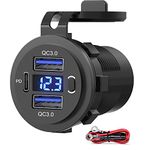 SUTNSCW Dual Usb Quick Charge 3.0 Port & Pd Usb C Car Charger Socket, 12V Usb Outlet With Voltmeter And Power Switch For Car Boat Marine Truck