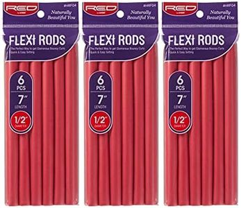 Red by Kiss Flexi Rods 7", 1/2" Diameter - Heatless Hair Curler for 90S Glamorous Bouncy Curls Beach Waves, No Slips, Sleep Styler (6 PCS x 3 PACKS)