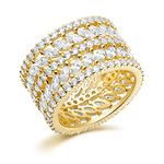 14K Yellow Gold Plated Marquise Cubic Zirconia Eternity Statement Ring for Women Men (6)