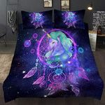 Adasmile Unicorn Bedding Duvet Cover Set Bedroom Quilt Cover Purple Feather Dream Catcher Bedding Set with Zipper Closure Queen Size