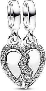 Pandora Friends Splittable Heart Dangle Charm 792743C01, One size, Sterling Silver, Zircon