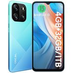 OSCAL FLAT 1C Mobile Phones Android 13 Smartphone, 6.52" HD+ Water Drop Screen, 4GB+32GB/ TF 1TB, Octa Core, 4700mAh, 4G Dual Sim Phone, Face Unlock, GPS, OTG, Eye-care Mode, Power Saving Mode - Blue