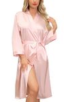 Sopesil Women's Satin Dressing Gowns Long Ladies Kimono Morning Robes Bridal Soft Wedding Party Sleepwear V-Neck,Pink, M