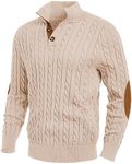 JMIERR Beige Sweater Men Cable Knit Pullover Long Sleeve Slim Fit Fall Stand Collar Button Knitted Sweaters, S, Beige