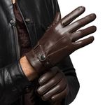 Men's Warm Lambskin Genuine Leather Gloves For Men Winter Driving Brown M