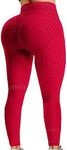 A AGROSTE Women's High Waist Yoga Pants Tummy Control Workout Ruched Butt Lifting Stretchy Leggings Textured Booty Tights, Womens, 1-red, Large