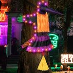 Witches Halloween Decor,Lighted Crashing Witch Into Tree,Purple+Orange LED with Remote Control,Outdoor Witches Halloween Decorations for Garden,Patio