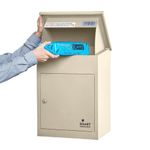 SMART PARCEL BOX Wall Mounted Parcel Box Outdoor, Medium Cream Delivery Box, Secure, Durable Galvanised Steel Weatherproof, Lockable For Post, Multiple Letters & Large Package Drop
