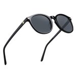 DUCO Retro Round UV400 Polarized Sunglasses for Women Men Vintage Shades Classic Acetate Trendy Fashion Sunglass DC1230, Black Frame Grey Lens, common