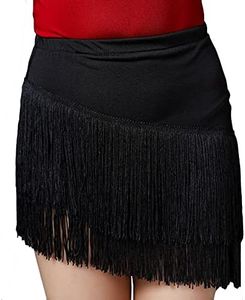 Libaobaoyo Girls Fringe Dance Skirt Mini Layered Tassel Latin Ballroom Tango Performance Outfits Black