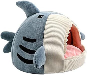 Shark Shape Cat Cave Bed with Thick Cushion, Kitten Cat Soft Warm House for Indoor Cats Anti-Slip Bottom, Cat Tent with Removable Washable Cushioned Pillow, Cat Hut Sleeping Bag Small Dog Bed - XL