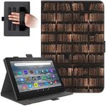 Dteck Case Fits for (8") Kindle Fire HD 8 & Fire HD 8 Plus Tablet (10th Generation, 2020 Release) - Shockproof Protective Leather Magnetic Case with Stand/Hand Strap, Smart Folio Cover (Bookshelf)