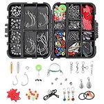 Pwsap 210pcs/box Fishing Accessories Kit, Including Jig Hooks, Bullet Bass Casting Sinker Weights, Fishing Swivels Snaps, Spoon Lure, Sinker Slides, Fishing Line Beads, Fishing Set with Tackle Box