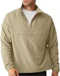 Aulemen Men's Casual Quarter Zip Pullover-Athletic Lightweight Jackets Hiking Golf for Men Mock Neck with Pockets Khaki Plus Size