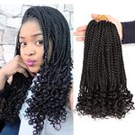 7 Packs/Lot Crochet Braids Box Braids Goddess Box Braids Crochet Hair with Curly Ends 3S Wavy Crochet Braids Crochet Hair Extensions for Black Women (14 Inch #1B)