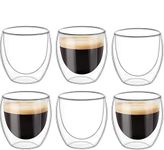 SIXFIRE® New Double Wall Glass Light Weight Coffee Cups, Insulated Mugs, Espresso, Latte, Cappuccino, Tea, Transparent, (Without Handle (250 ml) 6 Pcs)