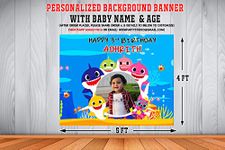 WoW Party Studio Personalized Shark Theme Party Happy Birthday Decorations Background/Backdrop Banner with Birthday Boy/Girl Name, Age & Image (4ft x 5ft)