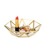 Feyarl Gold Glass Geometric Jewelry Tray Dish Plate Ornate Trinket Tray Ring Earring Cosmetic Vanity Tray Decorative Tray for Display Dressing Table (Octagonal Tray)