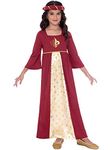 amscan 9906382 Kids Red Medieval Royal Tudor Princess World Book Day Girls Fancy Dress Costume Age: 6-8 Years