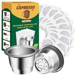 CAPMESSO Reusable Espresso Capsules Refillable Coffee Pod Stainless Steel Cups Compatible with Nespresso OriginalLine Brewer (2 Pods +100 Lids)