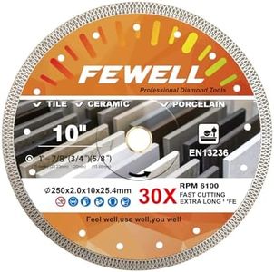 FEWELL 10 Inch Super Thin Diamond Tile Blade Porcelain Saw Blade Turbo Mesh Ceramic Cutting Blade for Cutting Ceramic Tile Porcelain