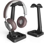 Headphone Stand,Headset Holder Stand Built in Cable Clip Organizer and Phone Holder,Universal Headset Mount Hook for All Gaming Headset Desktop Earphones-Black