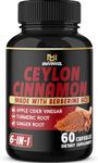 Ceylon Cinnamon Capsules - 5100mg Herbal Supplement - High Potency with Apple Cider Vinegar, Turmeric, Ginseng, Berberine - Antioxidant Support