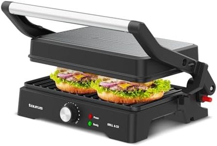 Taurus - Sandwicher Grill&Co GR1500X | 1500W | Placas Antiadherentes 27.5 x 17.3 cm | Tapa Basculante 180º | Termostato Regulable | Base Antideslizante | Bandeja Recoge grasas