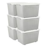 Cetomo 80L*6 Storage Boxes with Wheels, Plastic Storage Box with Lid, Latching Buckles, Click Closure, Stackable, Nesting, Durable Organizer for Home Office Clothes, Gray, 80L-6 Pack