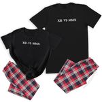 The Gift Project Personalised Roman Numerals Date - Couples Matching Pyjamas - Top & Tartan PJ Bottoms - (Sold Separately) Black