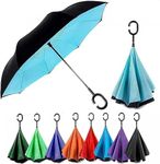 SELOME Windproof Reverse Folding Double Layer Inverted Umbrella with C Shape Handle (Multicolour)