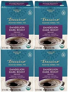 Teeccino Dandelion Tea – Dark Roast – Rich & Roasted Herbal Tea That’s Caffeine Free & Prebiotic with Detoxifying Dandelion Root, 10 Tea Bags (Pack of 4)
