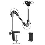 usmallbee Desk Mounting Stand, Webcam Stand Camera Mount with Phone Holder & 1/4" Screw, Foldable Flexible Gooseneck Cell Phone Clamp & Table Projector Mount for C922 C930e C920 C925e C615 C960 Brio 4K, GoPro Hero