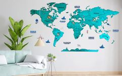 Elk 3D Wooden World Map Wall Decor - Metallic Green Color - Perfect Wall Decor for Travel Enthusiasts | Size:M (120x69CM)